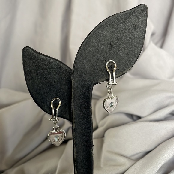 STUNNING Judith Ripka 925 SS Double Heart Blue Topaz/CZ Diamonique Earrings - Picture 6 of 11